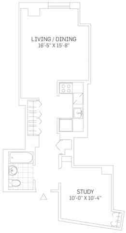Floor plan for studio, 1 bath, 670 sqft